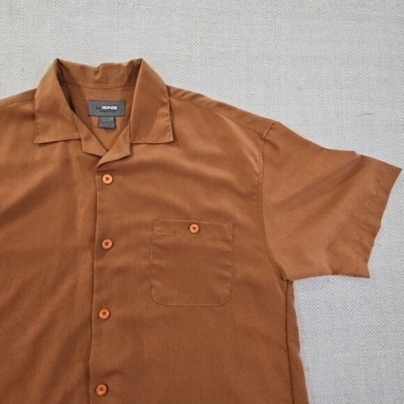 Le Monde Homme Couture Shirt Men's L Brown Short Sleeve Button Up Old Money EUC - Picture 4 of 9